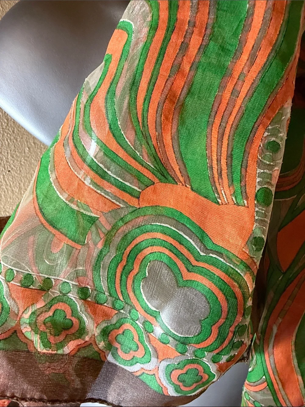 Vintage Psychedelic Floral Paisley Scarf - 14” x 42” - Machine Sewn Edge - Japan